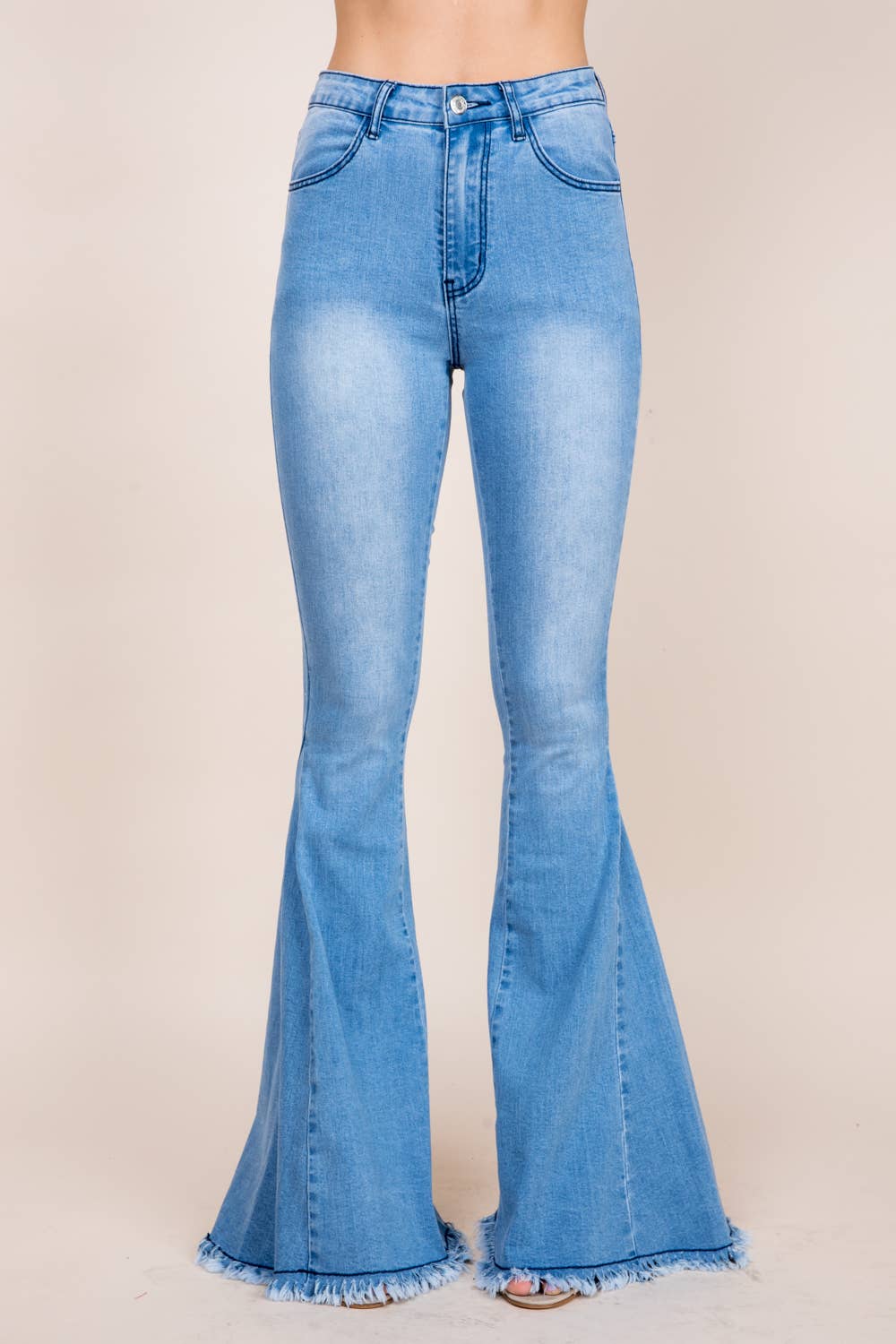 SOLID FLARED WESTERN INSPIRED JEANS WITH FRINGE