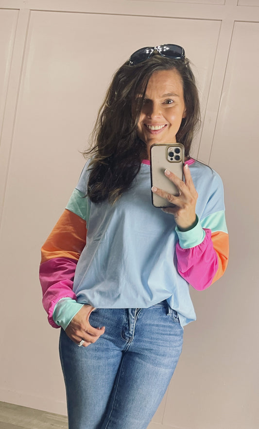 Colorblock Patchwork Long Sleeve Top