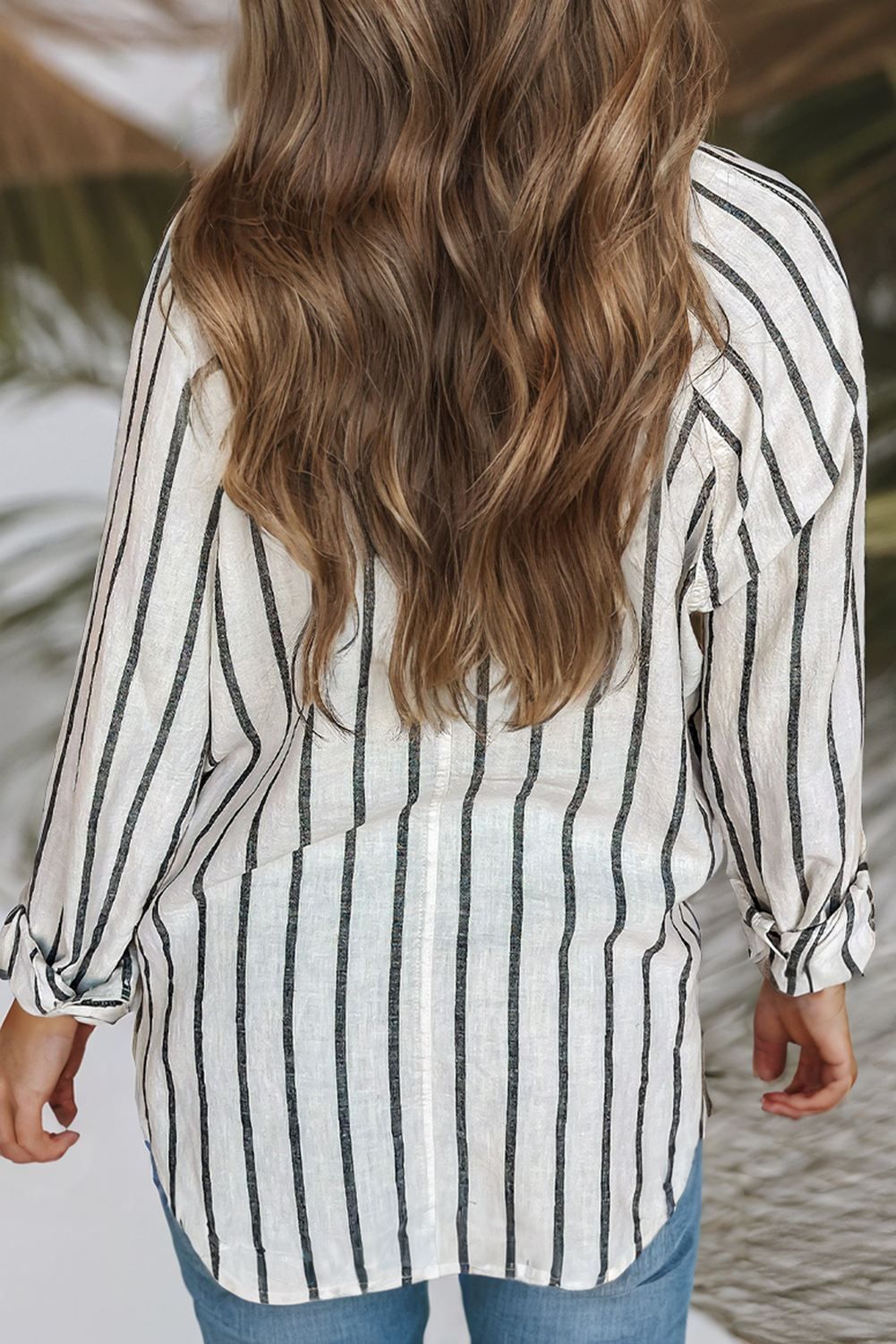 LDC Collared Neck Button Down Stripe Blouse